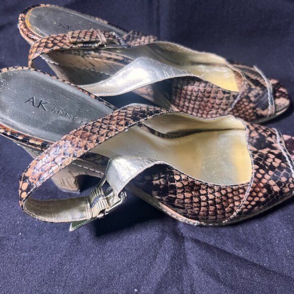 ANNE KLEIN 4"‎ Gold Scale Print Slingback Shoes  Size 10 M - Picture 5 of 10
